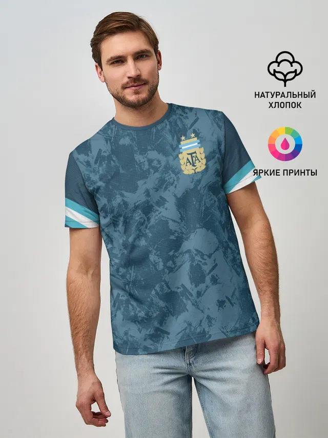 Мужская базовая футболка с принтом «Сборная Аргентины — Away Copa America 2020»