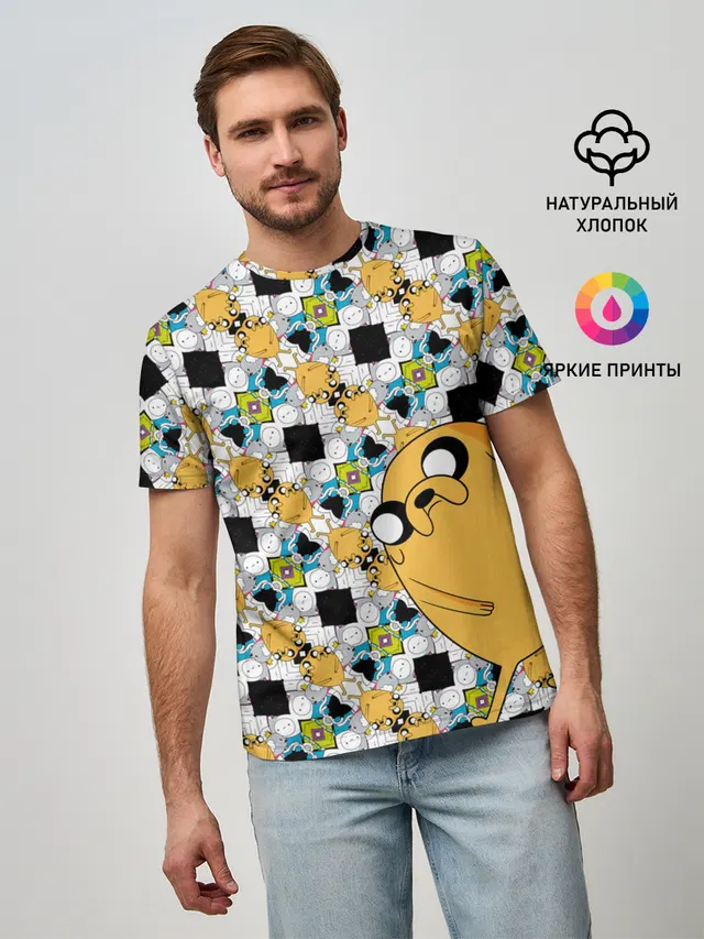Мужская базовая футболка с принтом «Время приключений — Jake Adventure Time»