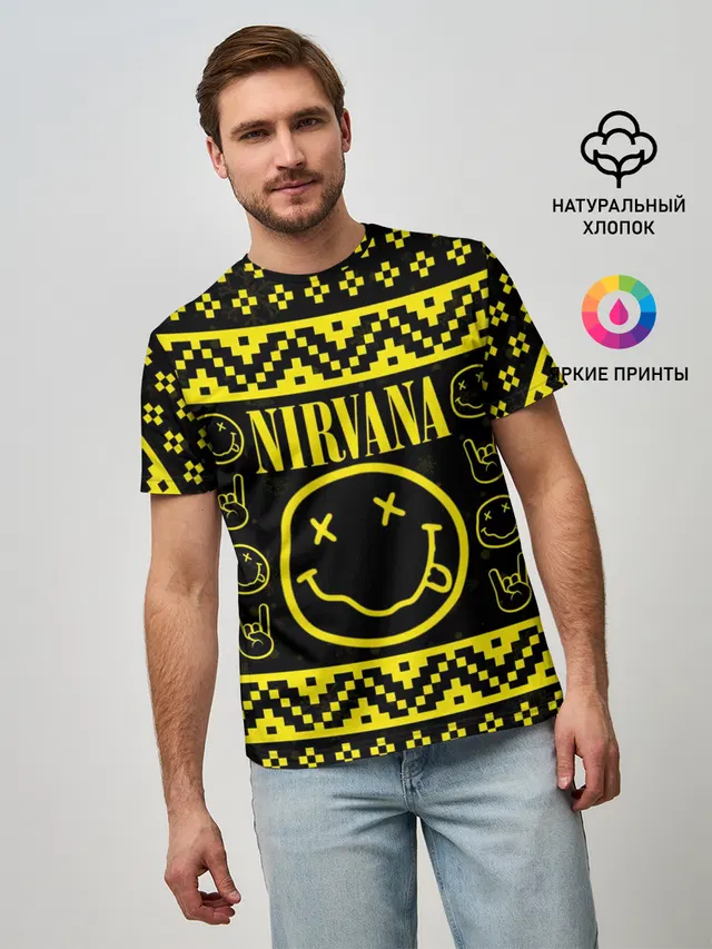 Мужская базовая футболка с принтом «Новогодняя Nirvana»