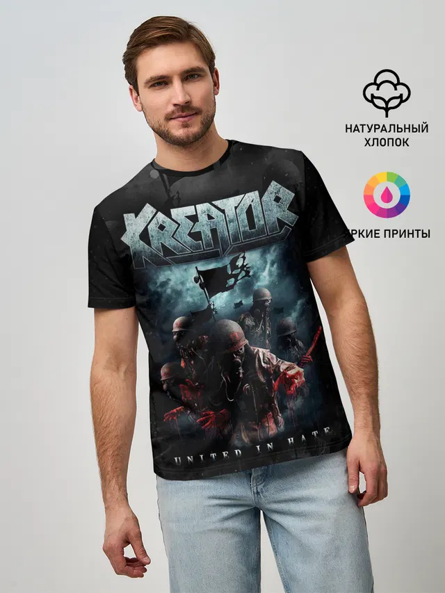 Мужская базовая футболка с принтом «Разный рок — Kreator»