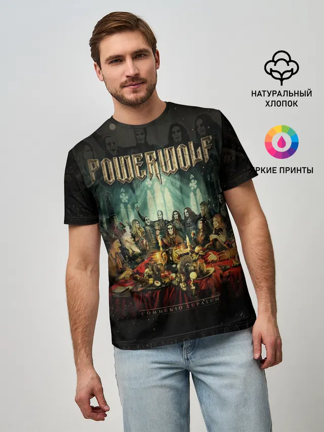 Мужская базовая футболка с принтом «Разный рок — Powerwolf»