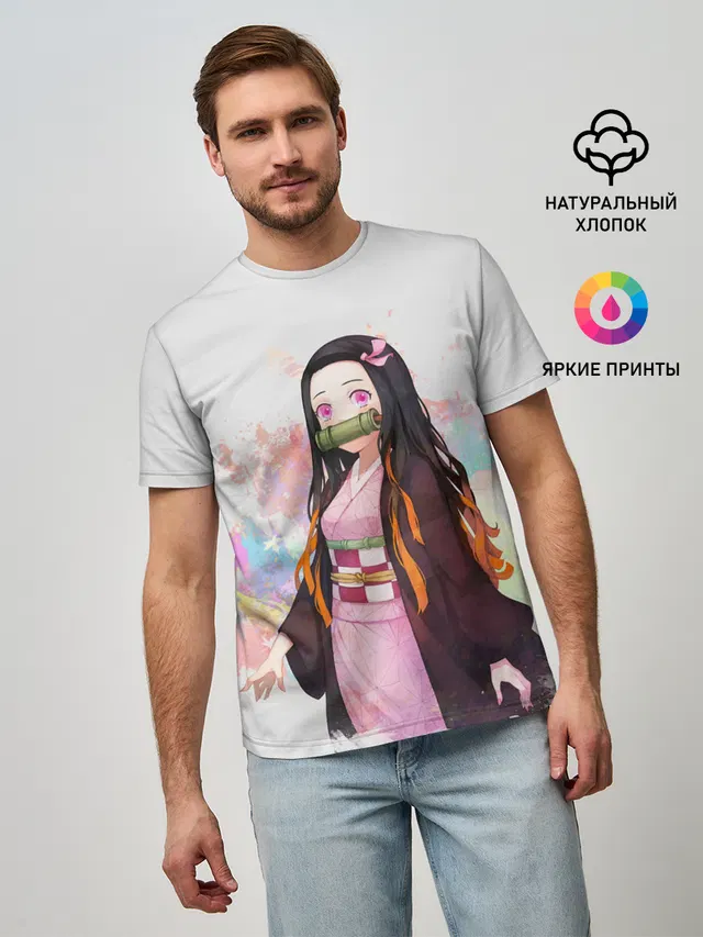 Мужская базовая футболка с принтом «Nezuko Kamado»