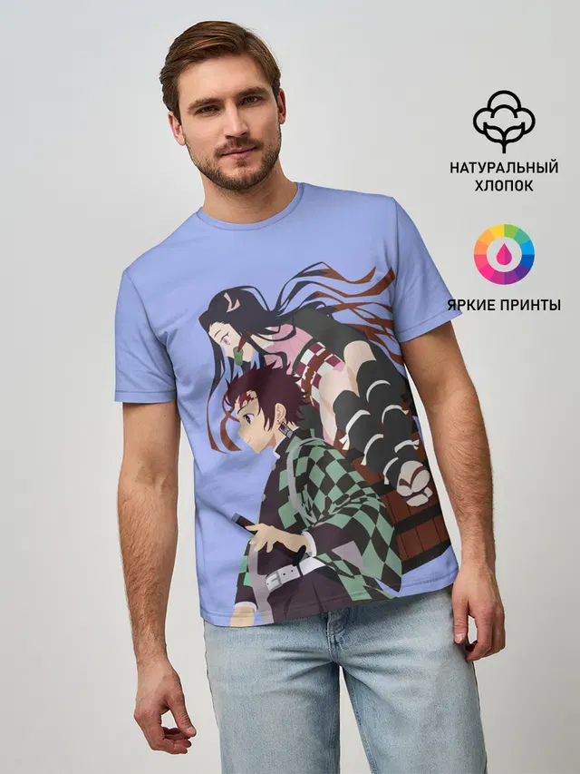 Мужская базовая футболка с принтом «Tanjirou & Nezuko»