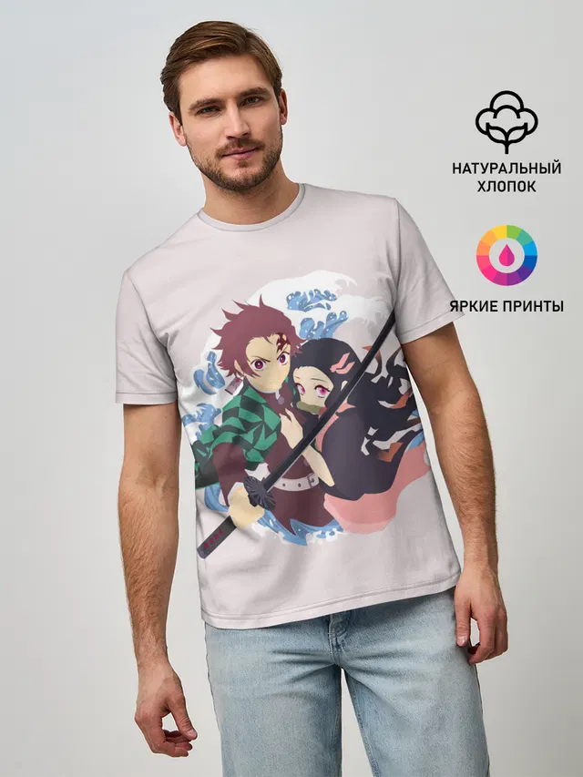 Мужская базовая футболка с принтом «Tanjiro Kamado — Tanjirou & Nezuko»