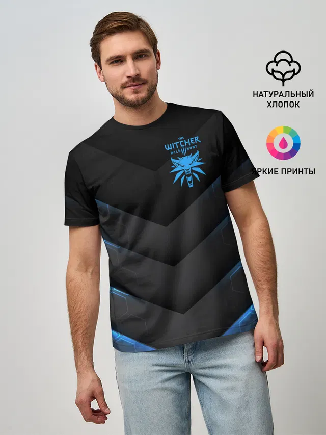 Мужская базовая футболка с принтом «Wolf head logo — The Witcher 3: Wild Hunt»