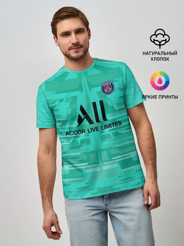 Мужская базовая футболка с принтом «ПСЖ — Navas GK away 19-20»