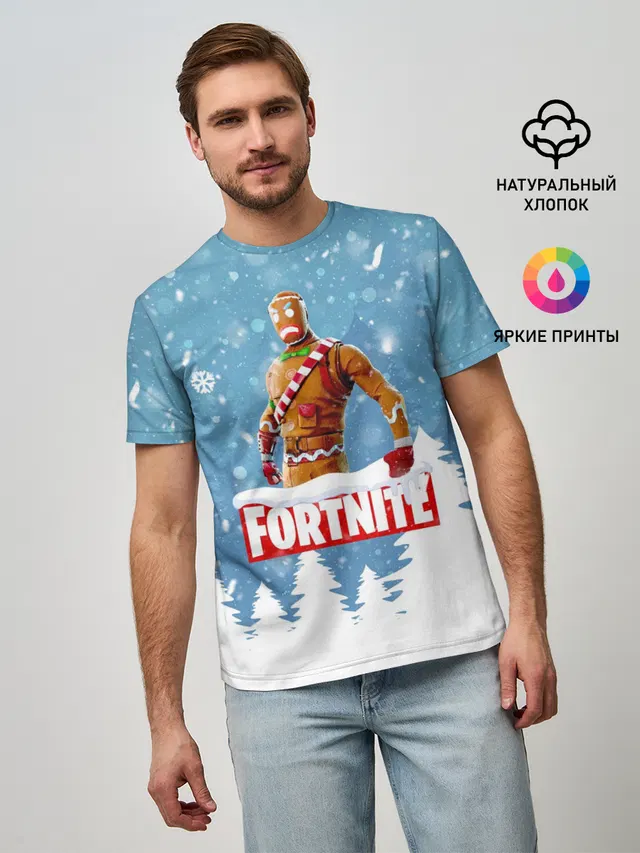 Мужская базовая футболка с принтом «Фортнайт — Новогодний Fortnite»