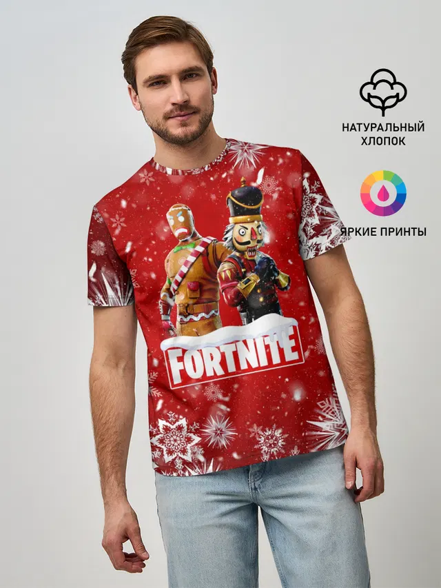 Мужская базовая футболка с принтом «Фортнайт — Новогодний Fortnite»
