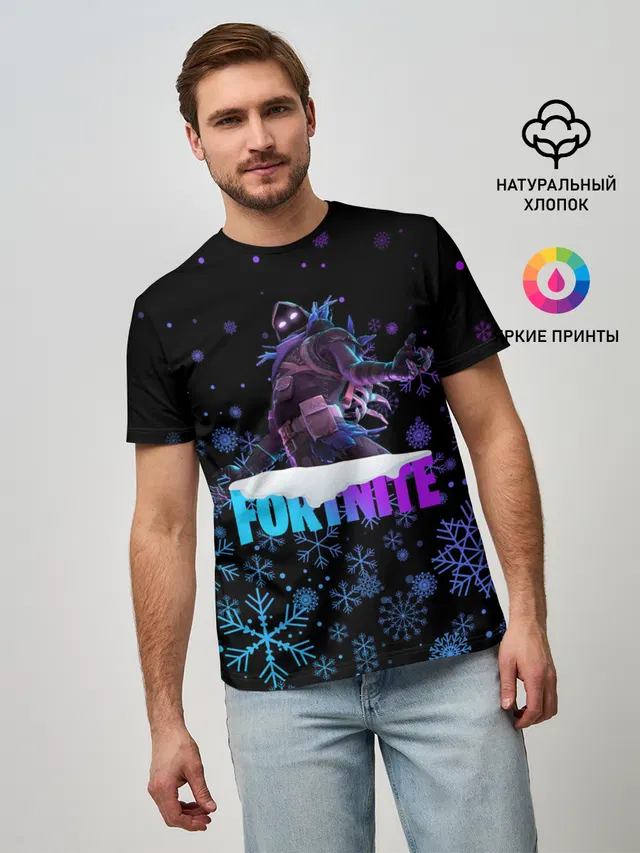 Мужская базовая футболка с принтом «Фортнайт — FORTNITE НОВОГОДНИЙ.»