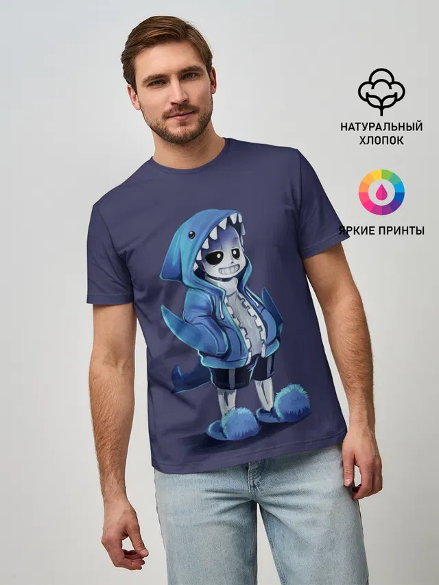 Мужская базовая футболка с принтом «Shark»