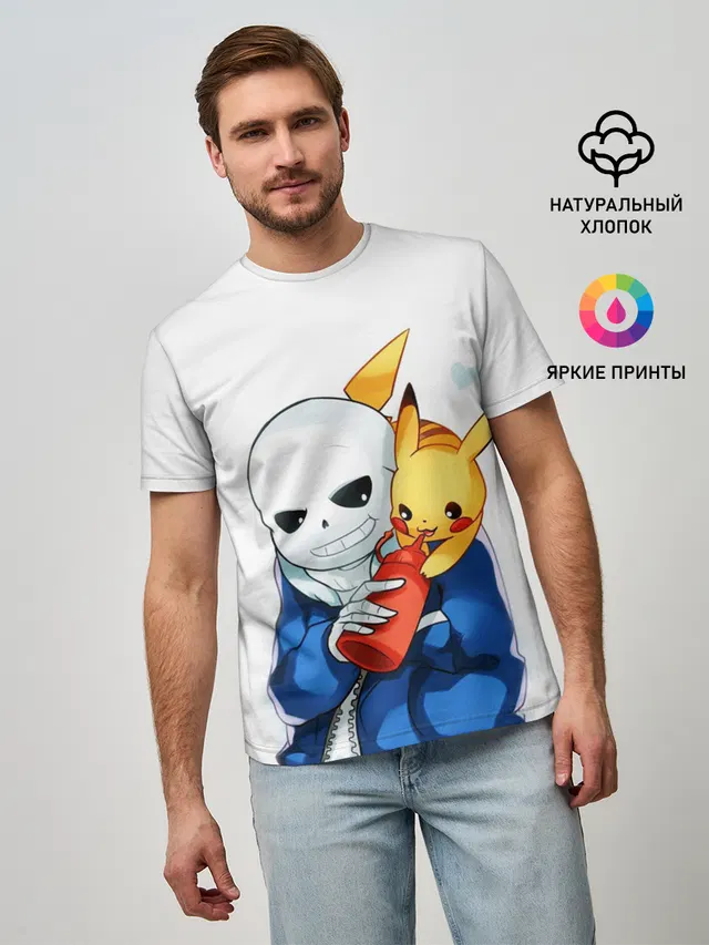 Мужская базовая футболка с принтом «Pikachu»
