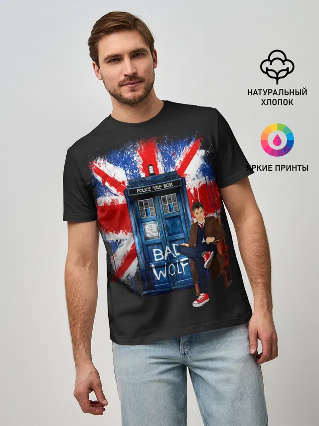 Мужская базовая футболка с принтом «TARDIS»