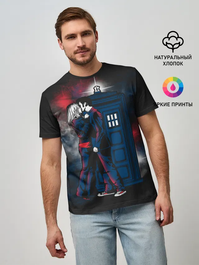 Мужская базовая футболка с принтом «Tardis Тардис»