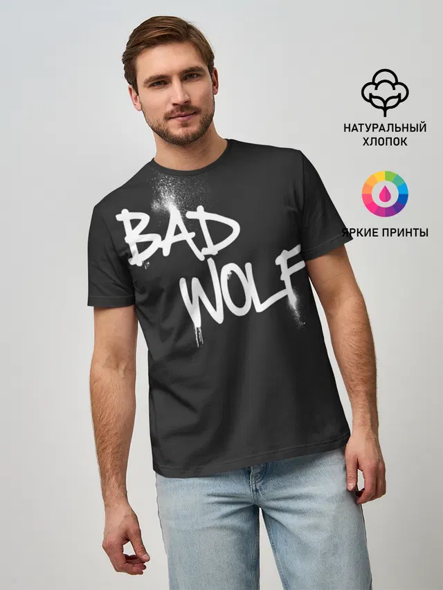 Мужская базовая футболка с принтом «Доктор Кто — Bad wolf»