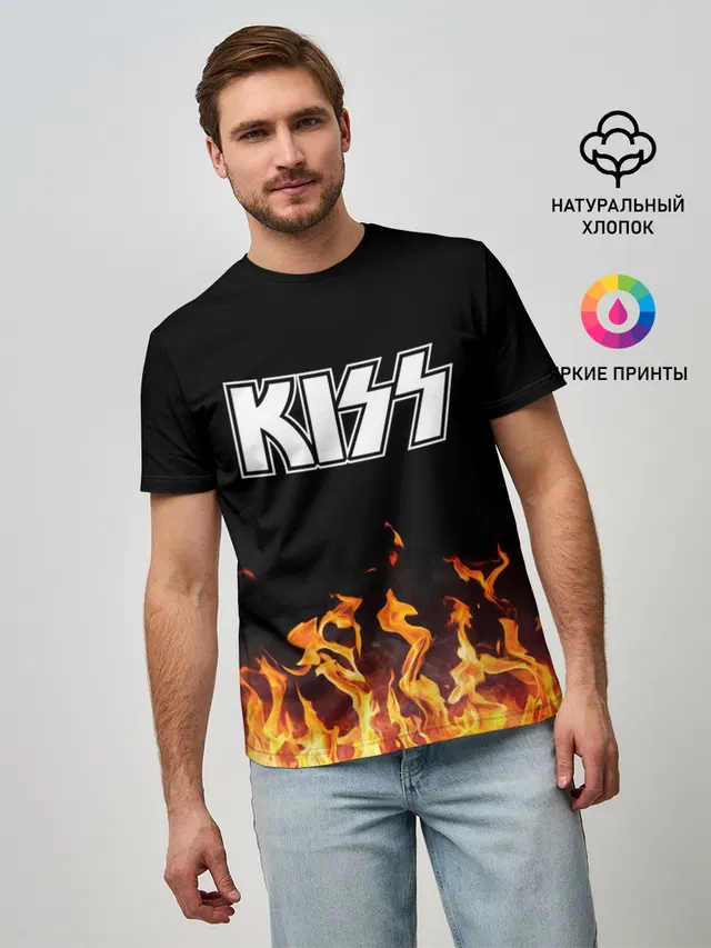 Мужская базовая футболка с принтом «Kiss»