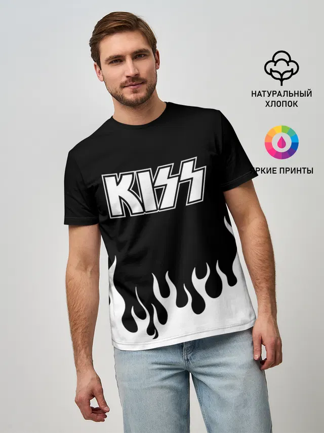 Мужская базовая футболка с принтом «Kiss»