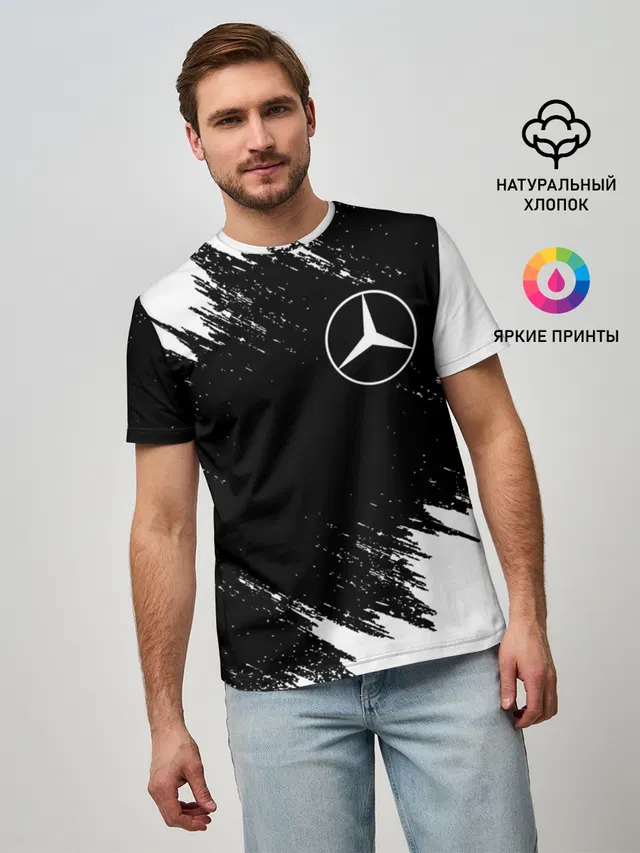Мужская базовая футболка с принтом «Mercedes Мерседес»