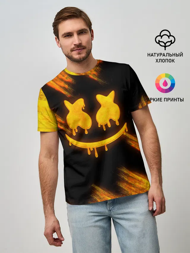 Мужская базовая футболка с принтом «melting smiley face»