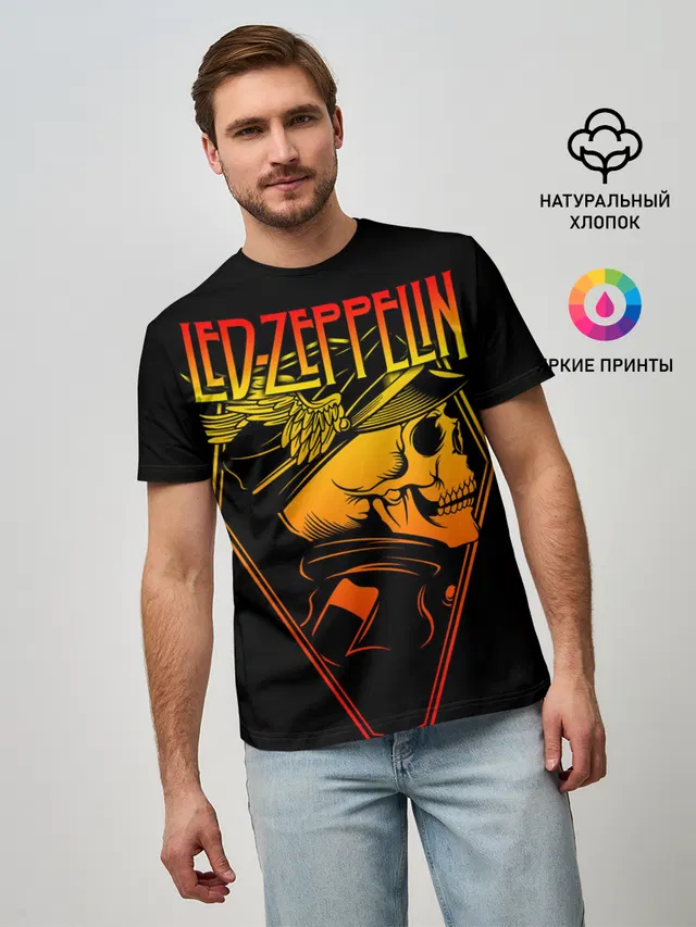 Мужская базовая футболка с принтом «Led Zeppelin band»