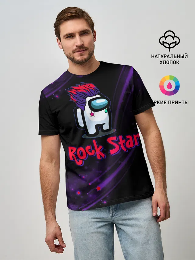 Мужская базовая футболка с принтом «Амонг Ас — Among Us Rock Star»