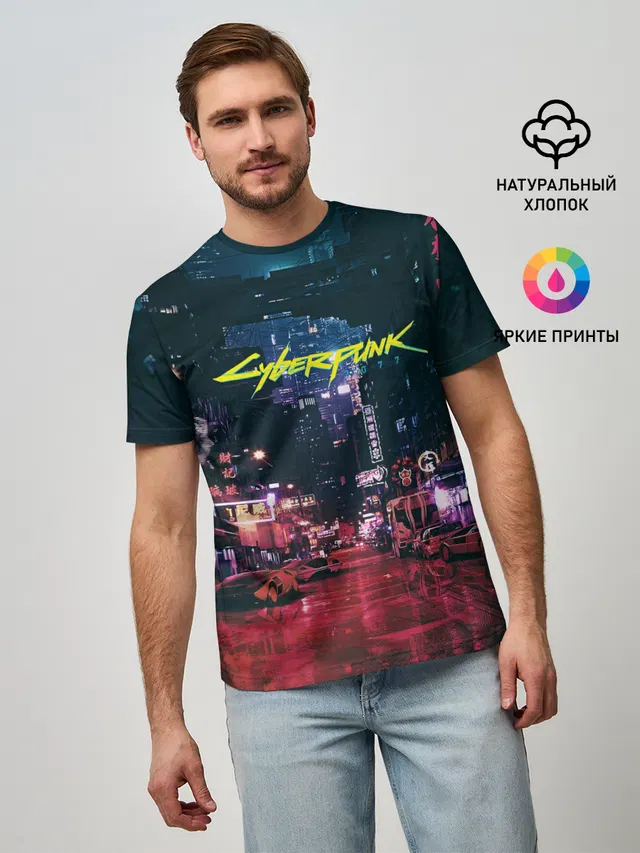 Мужская базовая футболка с принтом «Cyberpunk 2077»