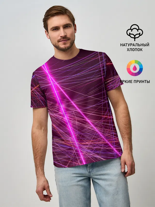Мужская базовая футболка с принтом «Лазеры Lasers»