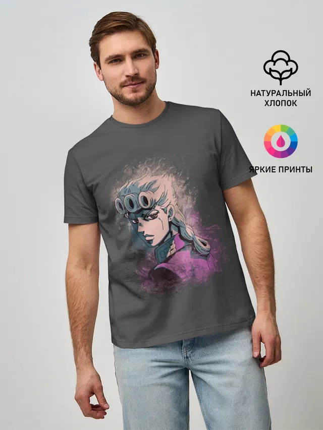 Мужская базовая футболка с принтом «ДжоДжо — Giorno Giovanna. Paints»