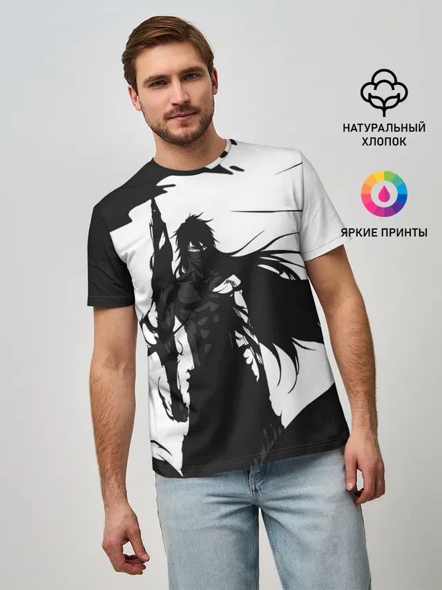 Мужская базовая футболка с принтом «Bleach black & — Bleach black & white»