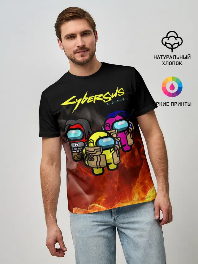 Мужская базовая футболка с принтом «Cyberpunk 2077 — CyberSUS 2077»