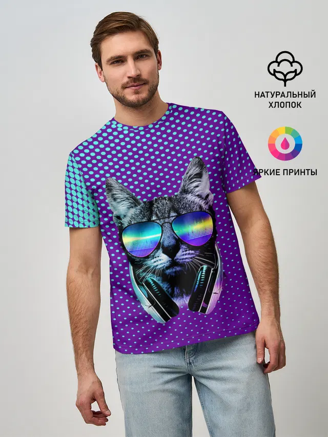 Кот очки наушники модный