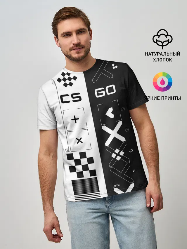 Мужская базовая футболка с принтом «Counter-Strike — Printstream — Поток информации»