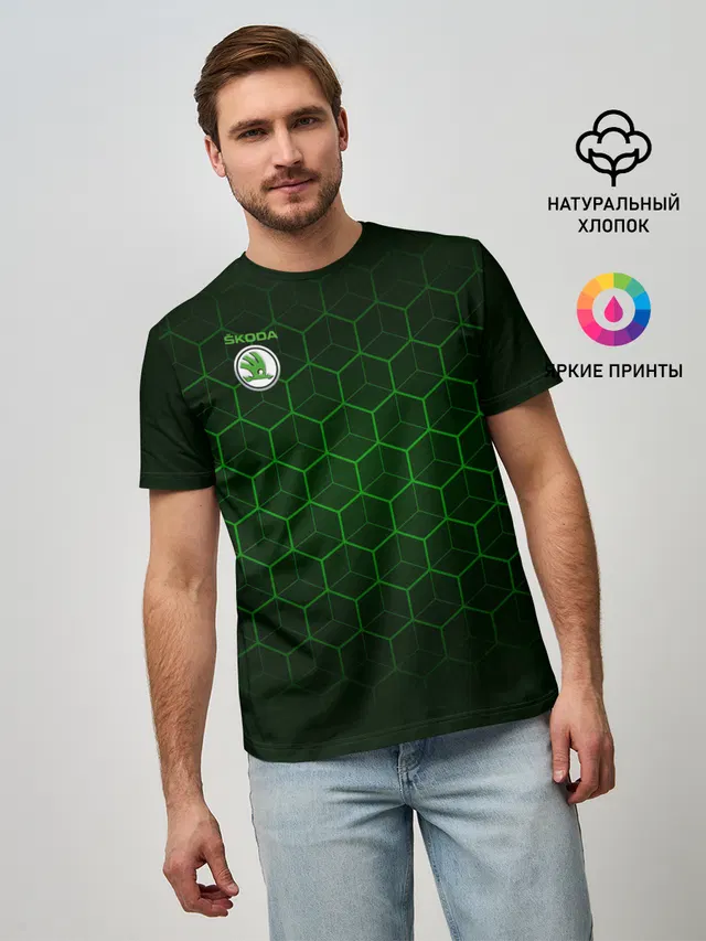 Мужская базовая футболка с принтом «Skoda»