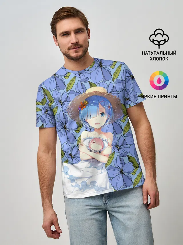 Мужская базовая футболка с принтом «Re:Zero. Жизнь с нуля в альтернативном мире — Re: Zero — жизнь с нуля»