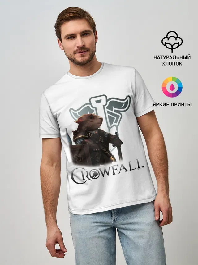 Мужская базовая футболка с принтом «Crowfall Duelist»