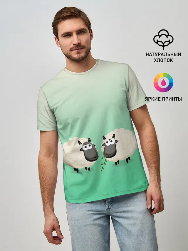 две овечки пасутся на лугу