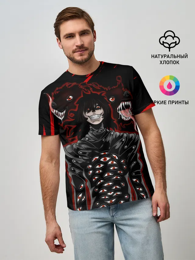 Мужская базовая футболка с принтом «Юмико Такаги в черном Hellsing»