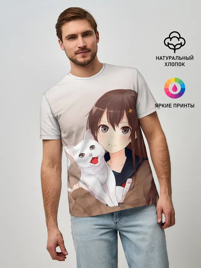 Девочка и белый кот аниме
