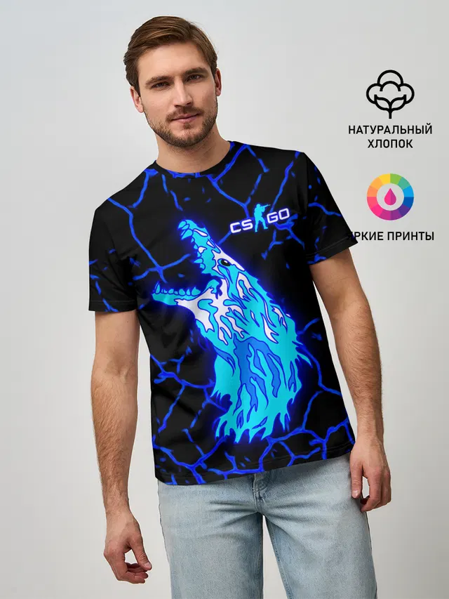 Мужская базовая футболка с принтом «Counter-Strike — CS GO Howl Neon»