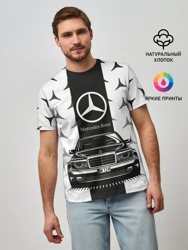 Мужская базовая футболка с принтом «Merсedes — MERCEDES BENZ»