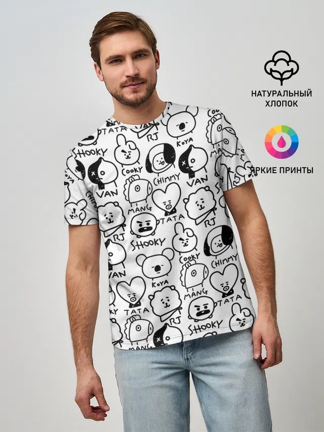 Мужская базовая футболка с принтом «BTS — BT21»