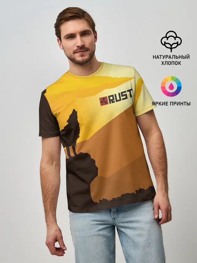 Мужская базовая футболка с принтом «Rust»