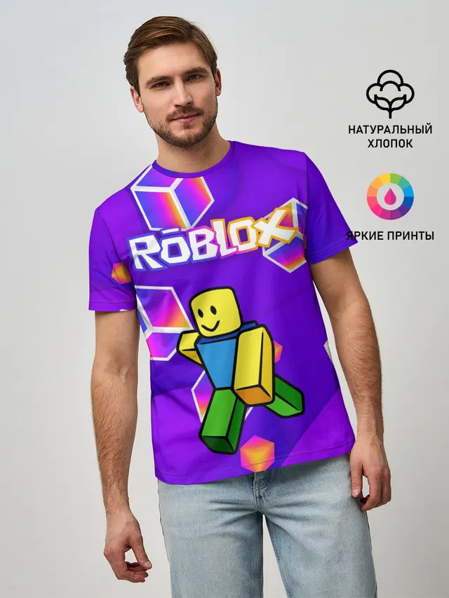 Мужская базовая футболка с принтом «Роблокс — ROBLOX КУБЫ»