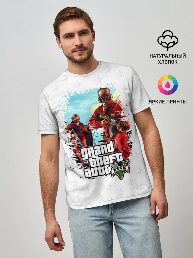 Мужская базовая футболка с принтом «GTA — Grand Theft Auto ограбление»