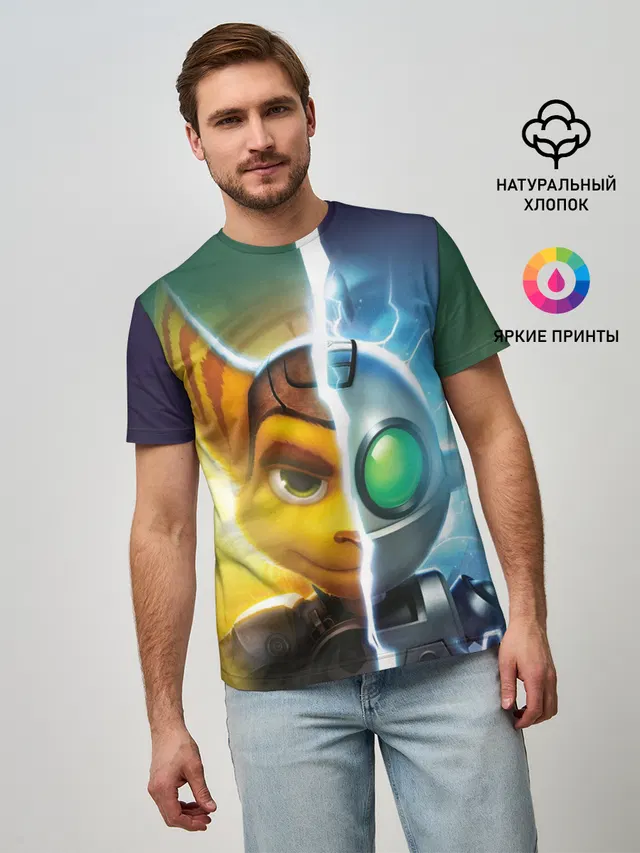 Мужская базовая футболка с принтом «Ratchet & Clank — Рэтчет и Кланr»
