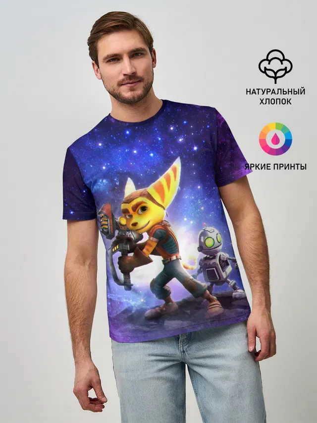 Мужская базовая футболка с принтом «Ratchet & Clank — Ratchet & Clank game»