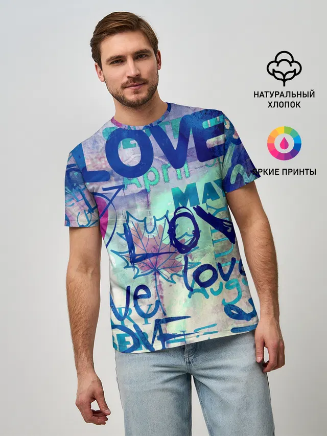 Мужская базовая футболка с принтом «Love»