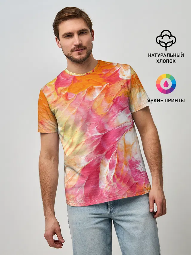 Мужская базовая футболка с принтом «Tie-Dye — Яркая — Bright colors»