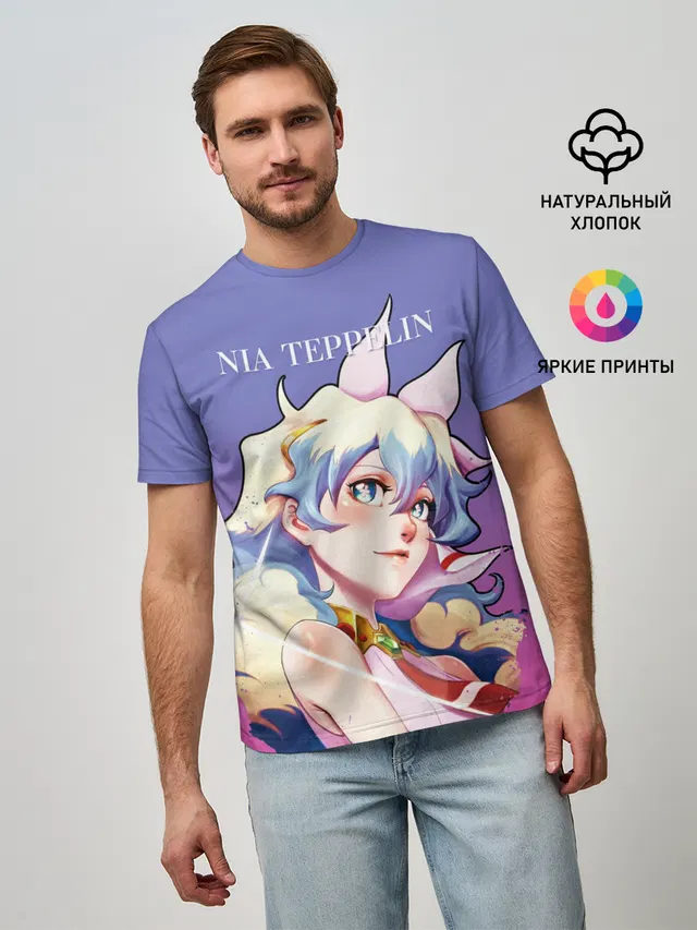 Мужская базовая футболка с принтом «Nia Gurren Lagann»