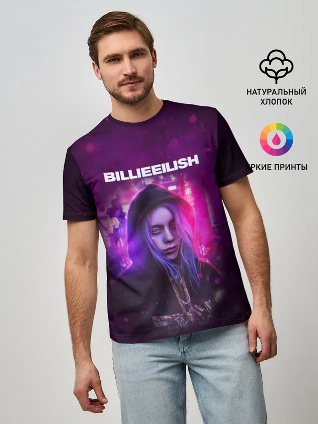 Мужская базовая футболка с принтом «Billie Eilish — GLITCH»