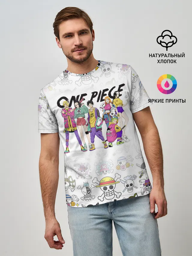 Мужская базовая футболка с принтом «Ван Пис — One Piece. Большой куш на стиле»